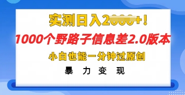 2025抖音1000个野路子信息差最新玩法，一分钟过原创，暴力变现月入几k-副业网