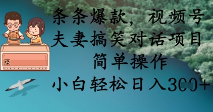 条条爆款，视频号夫妻搞笑对话项目，简单操作，小白轻松日入3张+-副业网