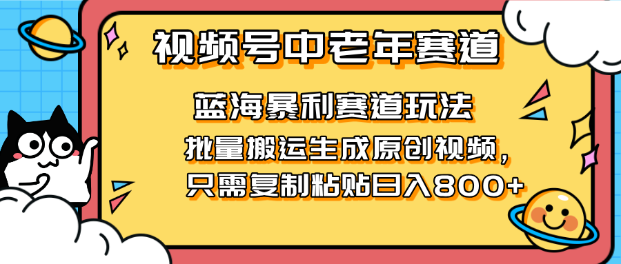 （14314期）2025视频号中老年短视频蓝海暴利风口！复制粘贴搬运视频单日赚800+，无...-副业网