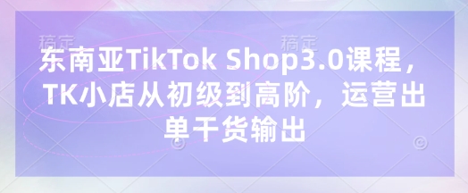东南亚TikTok Shop3.0课程，TK小店​从初级到高阶，运营出单干货输出-副业网