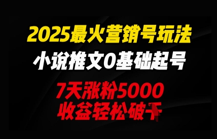 2025最火营销号玩法：小说推文0基础起号，7天涨粉5000，收益轻松破k-副业网
