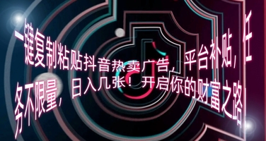 一键复制粘贴抖音热卖广告，平台补贴，任务不限量，日入几张，开启你的财富之路!-副业网